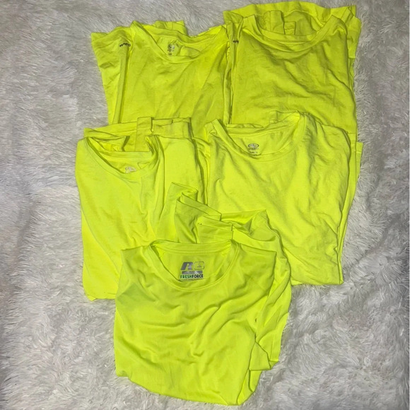 Neon Yellow /Green long Sleeve size Large Athletic Works Bundle (4 long 1 short) - Picture 1 of 3